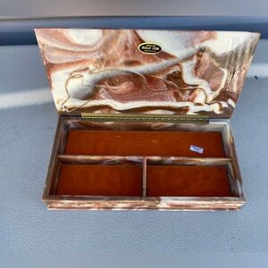Vintage INCOLAY STONE Large Jewelry Box, Cameo Courting Couples, 13 3/4”X 7"
